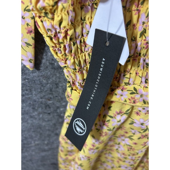 Cottagecore Floral Romper Dress Yellow w/ Pockets Summer Spring Vibes - Picture 5 of 7